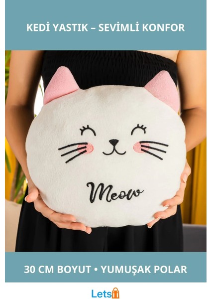 Sevimli Peluş Kedi Yastık 30 cm Kaliteli Polar Kumaş