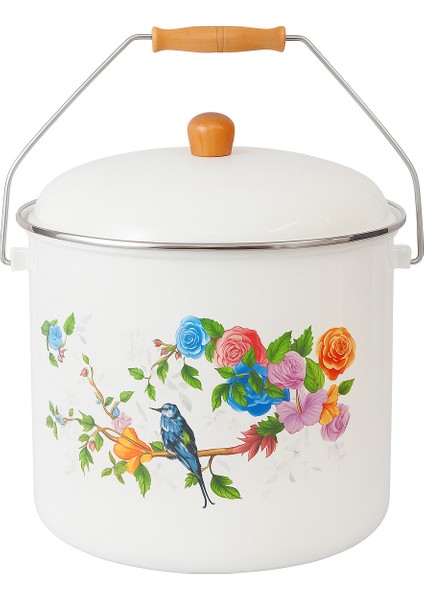 Emaye Bakraç Yoğurt Tenceresi Bakliyat Saklama Tenceresi Kuş Desenli