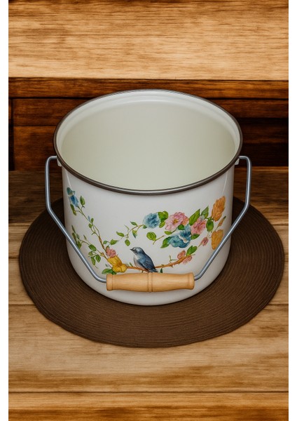 Emaye Bakraç Yoğurt Tenceresi Bakliyat Saklama Tenceresi Kuş Desenli fiyatları