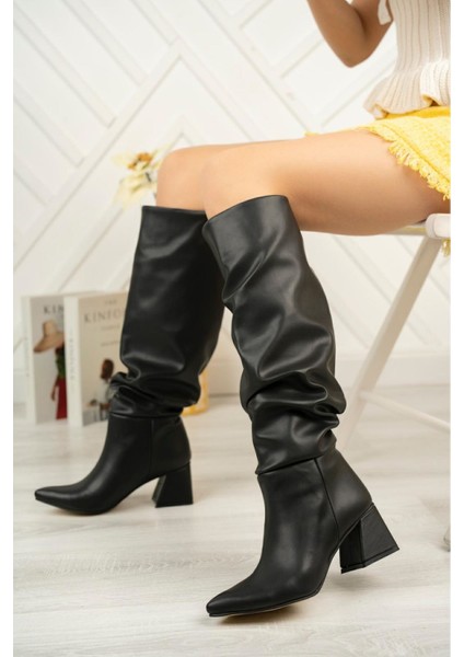 SYT-2002 Siyah Körüklü Kalın Topuklu Günlük Bayan Çizme fiyatları