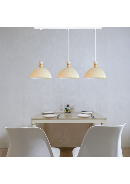 Üçlü Yimpi Dokulu Açık Krem Avize Sarkıt Salon Kuaför Cafe Dekoratif Aydınlatma Pastane