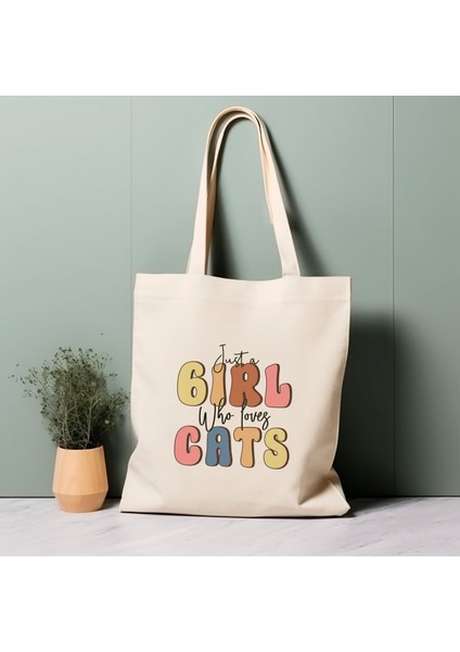 Kedi Sözü Tote Çantası, Kedileri Seven Bir Kız, %100 Pamuklu Çevre Dostu Alışveriş Çantası, Ömürlük Çanta