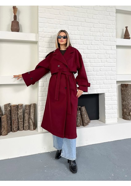 Kadın Kaşe Kuşaklı Pelerin Detay Extra Oversize Kaban / Trençkot modelleri