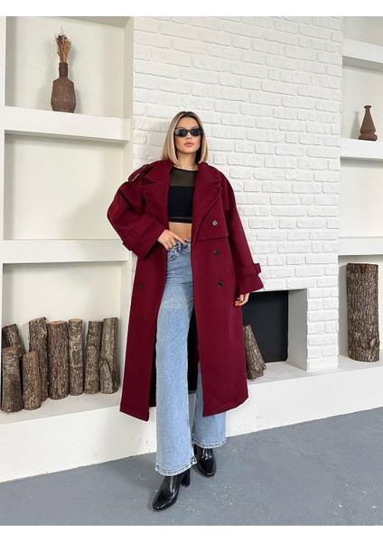 Kadın Kaşe Kuşaklı Pelerin Detay Extra Oversize Kaban / Trençkot fırsatları