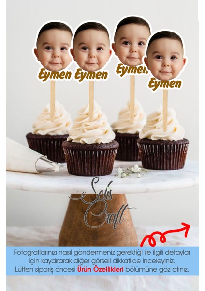 Isimli Doğum Günü Cupcake Fotoğraflı Pasta Dekor Süslemesi 12 Ade