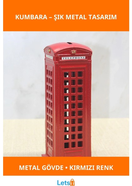 Kırmızı Dekoratif Metal Telefon Kulübesi Kumbara
