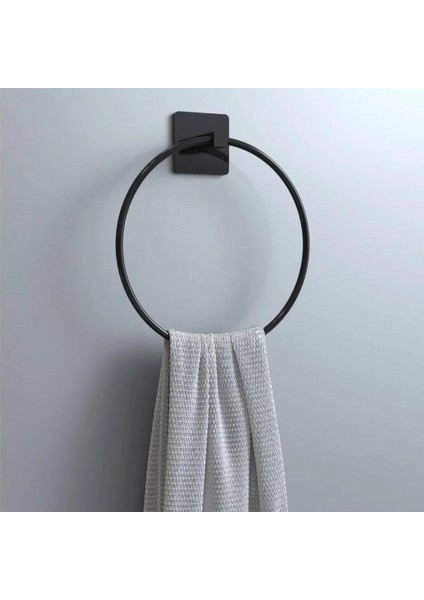 Kendiliğinden Yapışkanlı Siyah Paslanmaz Metal Yuvarlak Havluluk (K95)