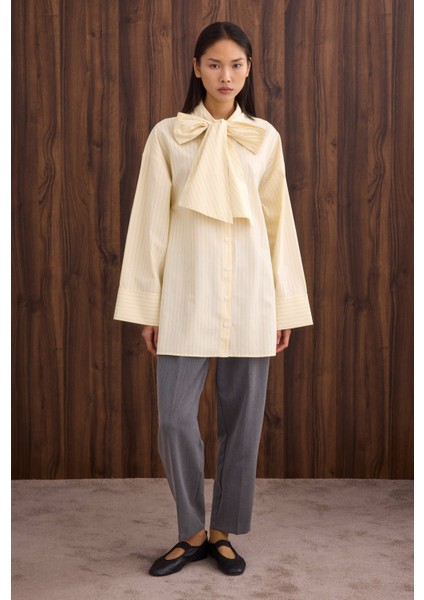 Fiyonk Detaylı Gömlek Soft Sarı Çizgi fiyatları