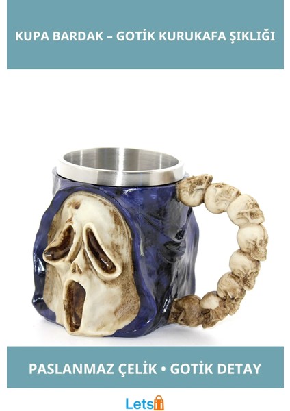 Paslanmaz Çelik Kemik Kulplu Gotik Kupa Bardak