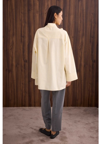 Fiyonk Detaylı Gömlek Soft Sarı Çizgi fırsatları