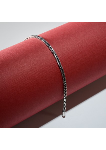 3n Kare Rough Tilki Kuyruğu Gümüş Bileklik