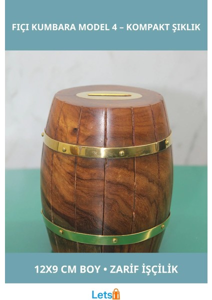 Pirinç Detaylı Şık Fıçı Kumbara 12X9 cm