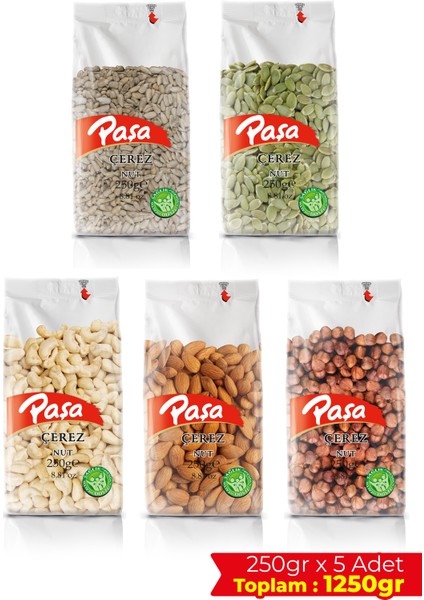 Çiğ Karışık Kuruyemiş 5li Avantaj Paketi 1250 Gr, Çiğ Fındık, Çiğ Badem, Çiğ Kaju, Iç Kabak, Iç Ay Çekirdeği