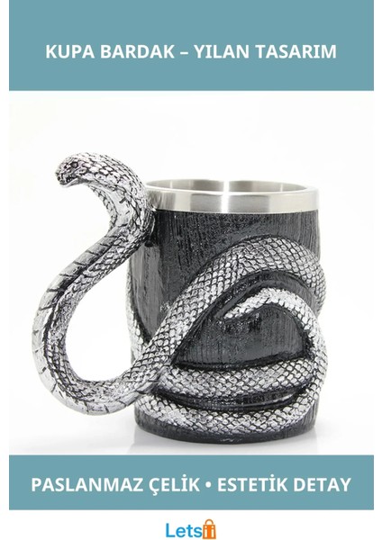 Paslanmaz Çelik Yılan Tasarımlı Şık Kupa Bardak
