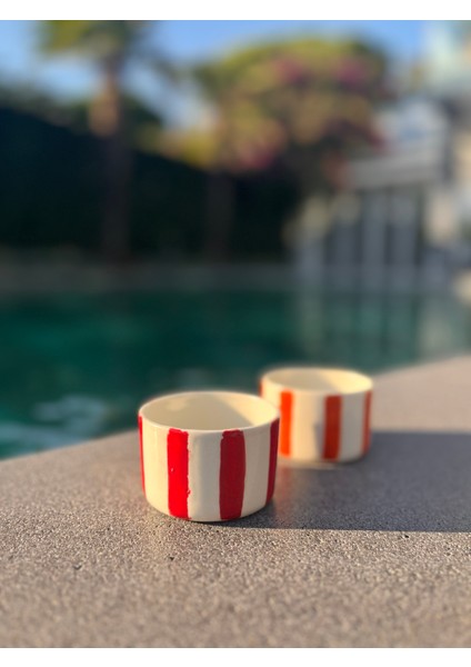 Çizgili Espresso&double Espresso Bardak- Kırmızı