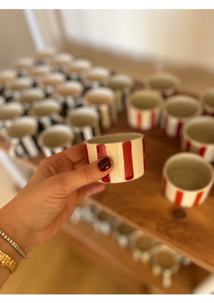 Çizgili Espresso&double Espresso Bardak- Kırmızı modelleri
