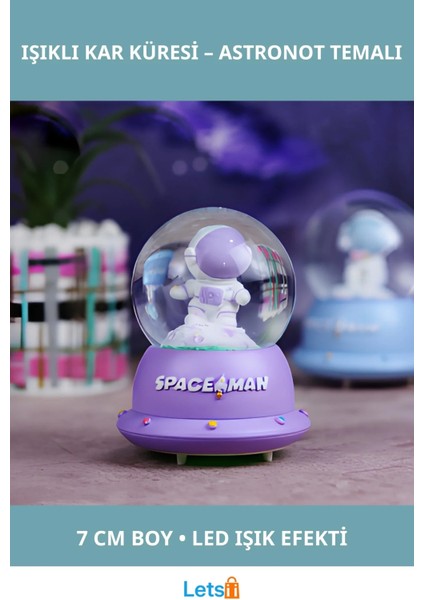 Mor Astronot Işıklı Kar Küresi Gece Lambası