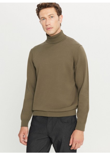 Tam Balıkçı Yaka Standart Haki Erkek Kazak ACE043261440_HAK