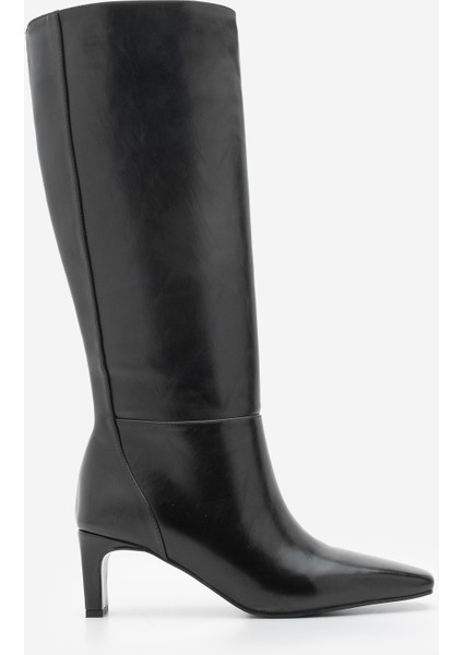 Kadın Küt Burun Fermuarsız Topuklu Çizme Doreka Siyah modelleri