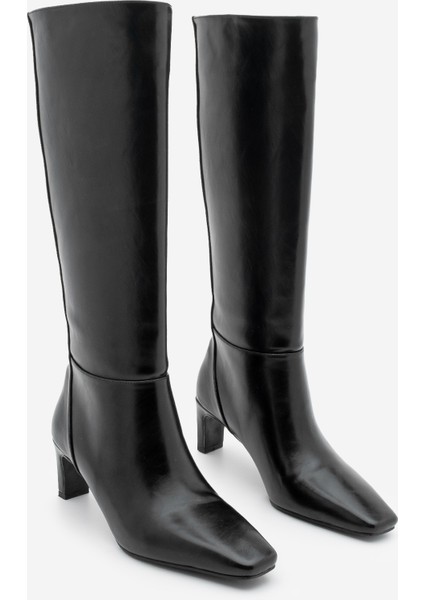 Kadın Küt Burun Fermuarsız Topuklu Çizme Doreka Siyah indirimleri