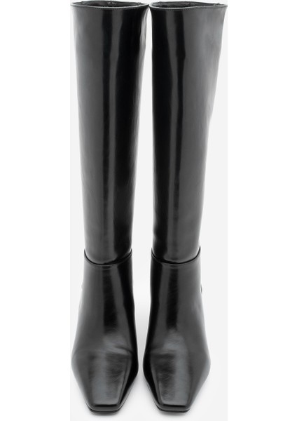 Kadın Küt Burun Fermuarsız Topuklu Çizme Doreka Siyah