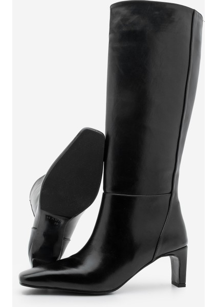 Kadın Küt Burun Fermuarsız Topuklu Çizme Doreka Siyah