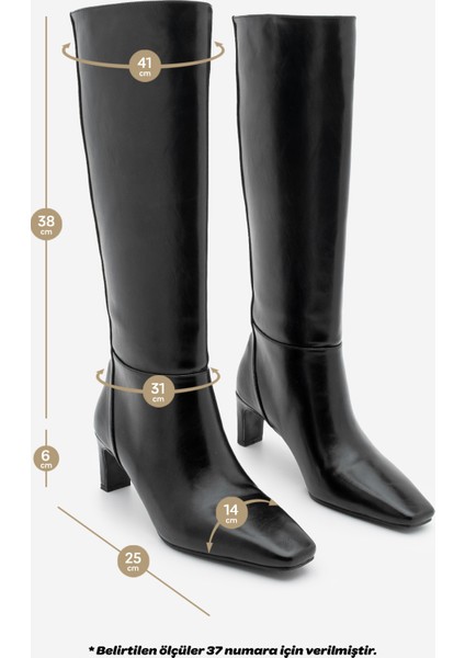 Kadın Küt Burun Fermuarsız Topuklu Çizme Doreka Siyah