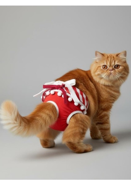 Frilly Red Dişi Kedi Regl Külotu | Kedi Donu | Kedi Iç Çamaşırı | Ayarlanabilir Bağcıklı | Küçük Irklar Için indirimleri