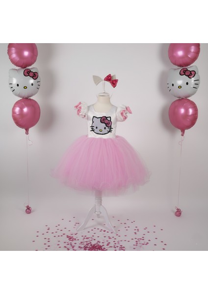 Hello Kitty Kız Çocuk Kostümü - Hello Kitty Çocuk Elbise + Taç Hediyeli, Doğum Günü & Parti Elbisesi