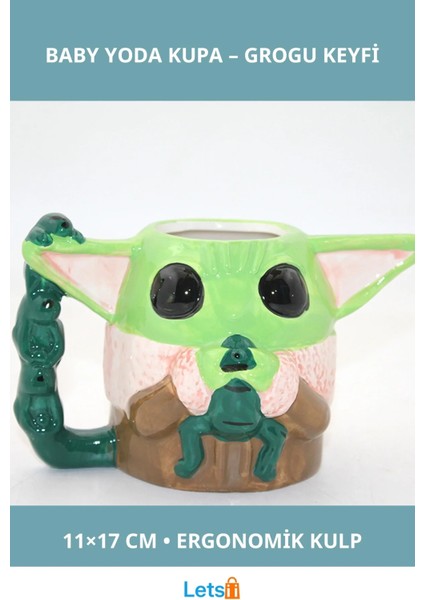 Porselen Baby Yoda Kupa Bardak Grogu Tasarımlı 11X17 cm