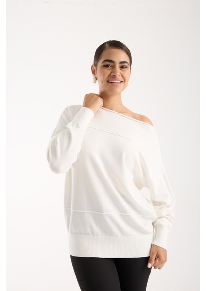 Kadın Beyaz Kayık Yaka Triko Bluz fiyatları