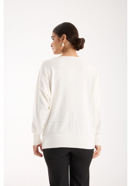 Kadın Beyaz Kayık Yaka Triko Bluz fırsatları