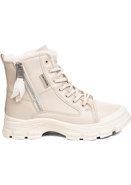 (Conpax) Içi Yünlü Termo Kaymaz Taban Fermuarlı&bağcıklı Çocuk Bot Bej