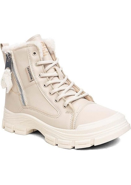 (Conpax) Içi Yünlü Termo Kaymaz Taban Fermuarlı&bağcıklı Çocuk Bot Bej modelleri