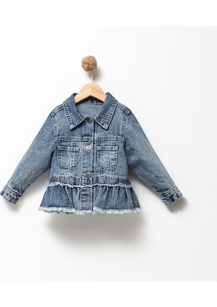 Fırfır Nakışlı Kız Çocuk Kot/denim Ceket
