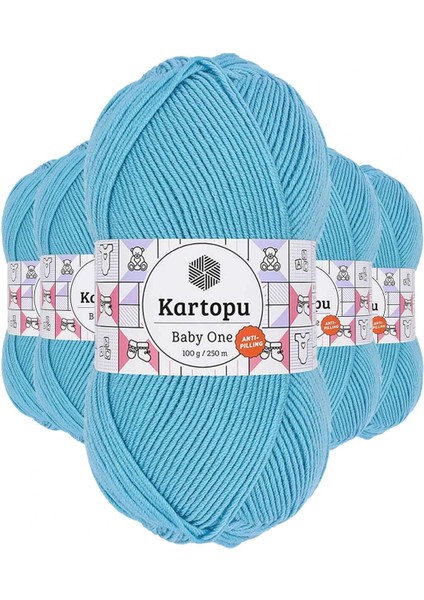 5 Adet Baby One Tüylenmeyen El Örgü Ipi Yünü Turkuaz K576