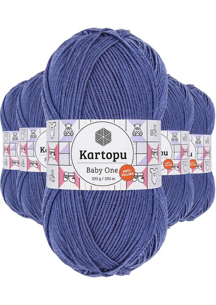 5 Adet Baby One Tüylenmeyen El Örgü Ipi Yünü Açık Lacivert K604
