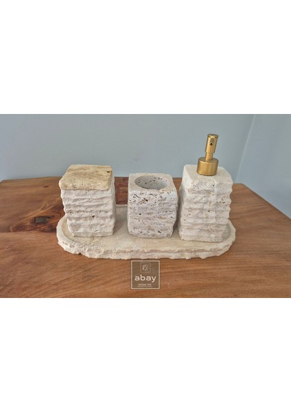 Traverten Kaya Model 4 Parça Banyo Seti