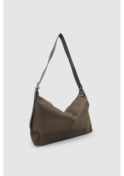 Suroa Ayarlanabilir Askılı Yumuşak Formlu Süet Hobo Kadın El, Kol ve Omuz Çantası Haki indirimleri