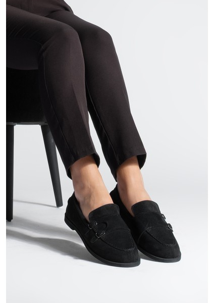 Kadın Loafer Makosen Tokalı Günlük Ayakkabı Ovora Siyah Süet fiyatları