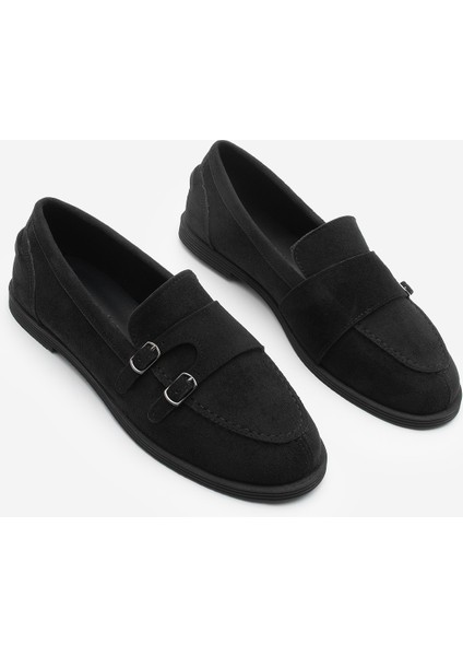 Kadın Loafer Makosen Tokalı Günlük Ayakkabı Ovora Siyah Süet indirimleri