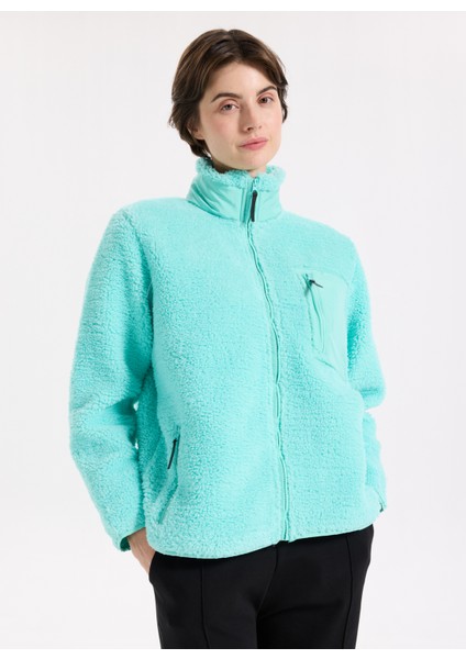 D5WL-SWT3497 Mint Dik Yaka Relaxed Düz Kadın Sweatmont