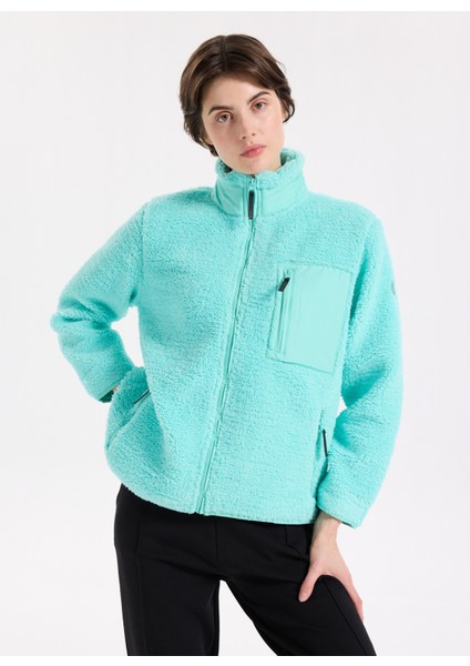 D5WL-SWT3497 Mint Dik Yaka Relaxed Düz Kadın Sweatmont modelleri