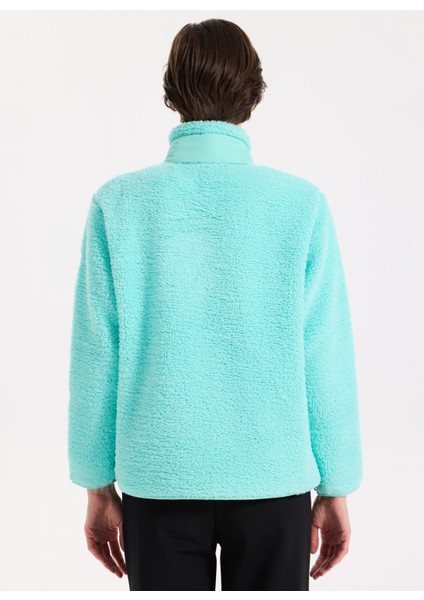 D5WL-SWT3497 Mint Dik Yaka Relaxed Düz Kadın Sweatmont fırsatları