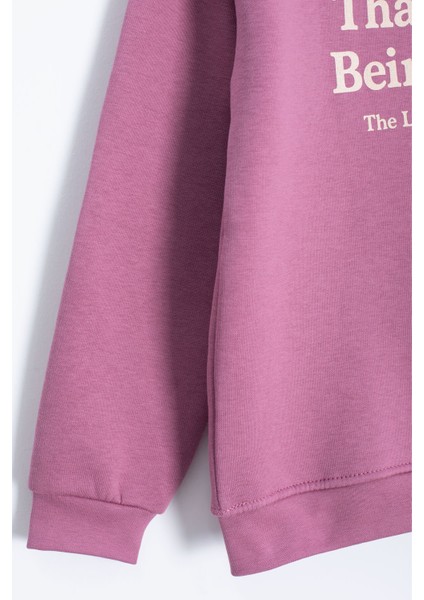 Pembe Yazı Baskılı Bisiklet Yaka Kız Çocuk Şardonlu Sweatshirt 23256 fırsatları