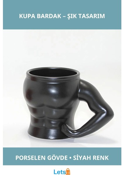 Siyah Vücut Tasarımlı Dayanıklı Porselen Kupa Bardak