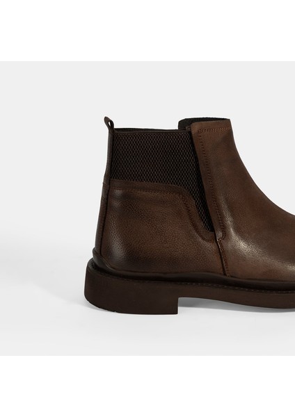 Erkek Kahve Lastikli Nubuk Deri Bot