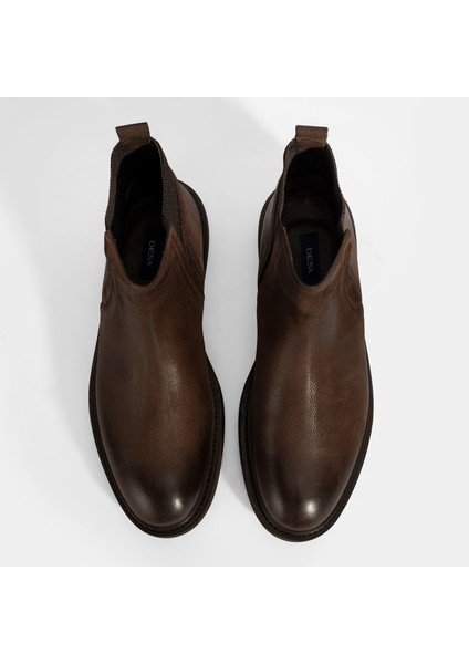 Erkek Kahve Lastikli Nubuk Deri Bot