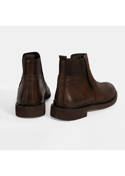 Erkek Kahve Lastikli Nubuk Deri Bot