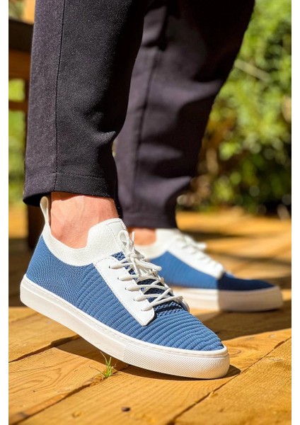 Mtxdpn KB-110 Kuback Mavi Triko Yüksek Taban Bağcıklı Günlük Erkek Ayakkabı (Numara: 43)